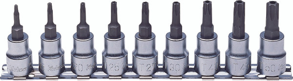 Ko-ken RS3025/9-HOLE 3/8 Sq. Dr. 9 Piece Tamper-Resistant TORX® Bit Socket set T10H-T50H