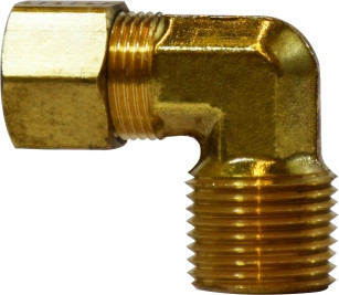 Midland Metal 18249 90 deg Elbow, 7/16 in Compression x 3/8 in Compression, Brass