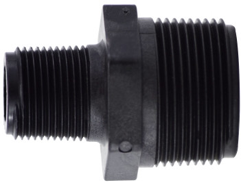 Midland Metal 28629P Reducing Hex Nipple, 1 in MPT x 3/4 in MPT, Polypropylene, Black