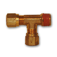 Mid-America Fittings NT71-44VS Run Tee, 1/4 in Tube OD x 1/4 in Male NPTF x 1/4 in Tube OD, Brass