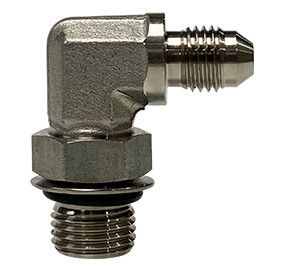 Midland Metal SS6801-04-04 90 deg Elbow, 1/4 in 37 deg JIC Male Flared x 1/4 in Male ORB, Stainless Steel