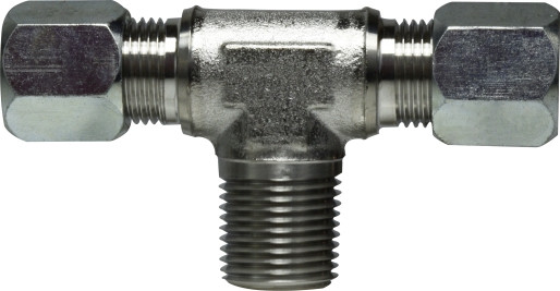 Midland Metal SSC260164 Branch Tee, 3/8 in Tube OD x 1/4 in Tube OD x 1/4 in MNPT, Stainless Steel