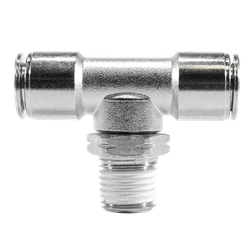Midland Metal 20108NIC Swivel Branch Tee with Nickel Collet, 3/8 in Push to Connect x 3/8 in Push to Connect