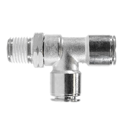 Midland Metal 20163NIC Swivel Run Tee with Nickel Collet, 1/4 in Push to Connect x 1/4 in Push to Connect x 1/4 in