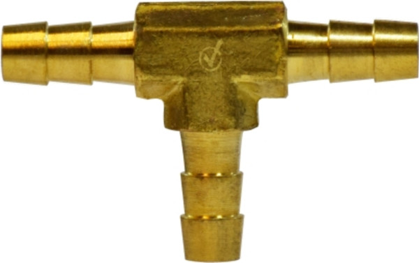 AMC 707024-06 Tee, 3/8 in Hose Barbed x 3/8 in Hose Barbed x 3/8 in Hose Barbed, Brass