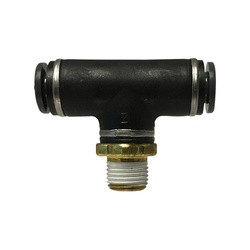 Midland Metal 720602SC Branch Tee, 3/8 in Push-In Tube x 3/8 in Push-In Tube x 1/8 in MPT, Composite
