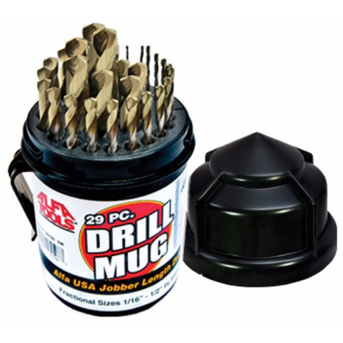 Alfa Tools S40190TTDM 29pc HSS Split Point Tin Coated Tipped Jobber Drill Mug