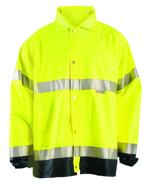 Occunomix LUX-TJR-YL Rainjcktw/Hood 3Mbeadedtape Zip/Snap Cl3 Yel L