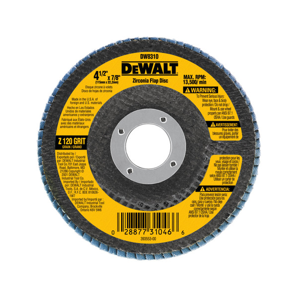 Dewalt DW8310 4-1/2" X 7/8" 120G Type29 Hp Flap Disc (10 EA)