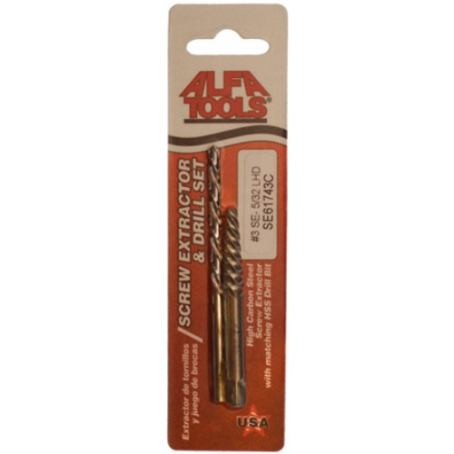 Alfa Tools SE61743C #3 Screw Extractor Spiral Flute With 5/32 Left Hand Drill Carded