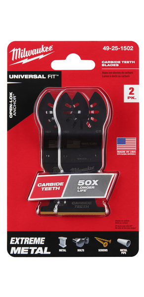 Milwaukee 49-25-1502 OPEN-LOK 1-3/8" Carbide Teeth Metal Multi-Tool Blades 2PK