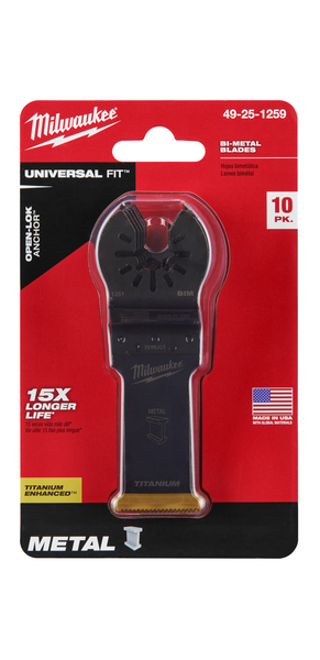 Milwaukee 49-25-1259 OPEN-LOK 1-1/8" TITANIUM CHARGED Bi-Metal Thin Metal Multi-Tool Blades 10PK