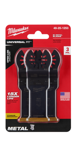 Milwaukee 49-25-1253 OPEN-LOK 1-1/8" TITANIUM CHARGED Bi-Metal Thin Metal Multi-Tool Blades 3PK