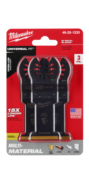 Milwaukee 49-25-1233 OPEN-LOK 1-3/8" TITANIUM CHARGED Bi-Metal Multi-Material Multi-Tool Blades 3PK