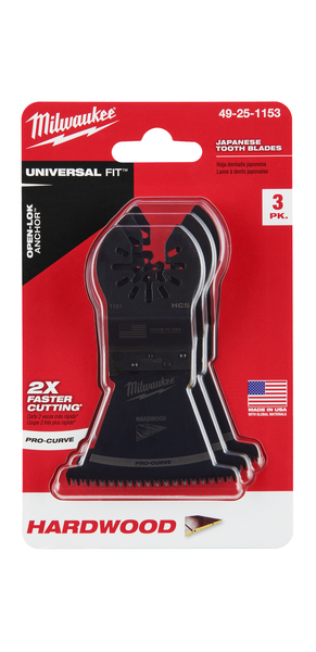 Milwaukee 49-25-1153 OPEN-LOK 2-1/2" HCS Japanese Tooth PRO-CURVE Hardwood Multi-Tool Blades 3PK