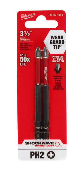 Milwaukee 48-32-4662 SHOCKWAVE 3-1/2" PH2 Impact Bit 2PK