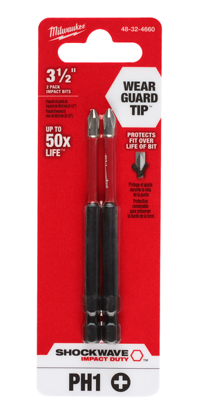 Milwaukee 48-32-4660 SHOCKWAVE 3-1/2" PH1 Impact Bit 2PK