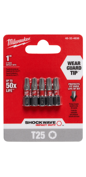 Milwaukee 48-32-4636 SHOCKWAVE 1 in. T25 Impact Driver Bits 5PK