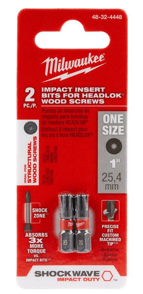 Milwaukee 48-32-4448 SHOCKWAVE 2-Piece Insert Bits for HeadLOK Wood Screws (2 Pack)
