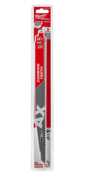 Milwaukee 48-00-5527 12 in. 5 TPI The Ax Carbide Teeth SAWZALL Blades 5PK