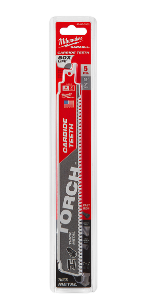 Milwaukee 48-00-5502 9" 8TPI THE TORCH Carbide Teeth Metal Cutting SAWZALL Blade 5PK