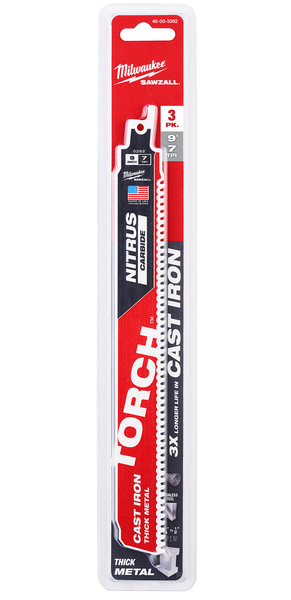 Milwaukee 48-00-5362 9" 7TPI The TORCH for CAST IRON with NITRUS CARBIDE 3PK