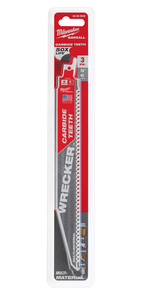 Milwaukee 48-00-5342 9" 6 TPI THE WRECKER with Carbide Teeth SAWZALL Blade 3PK