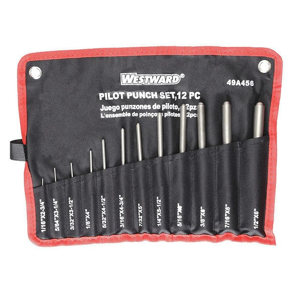 Westward 49A456 1/16-1/2 Pilot Punch Bit Set, 12 pcs