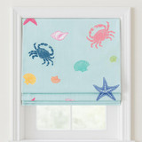Coastal Sea-Life Linen Roman Shade – Custom Corded Kids & Nursery Blind, Mint Aqua Crabs + Starfish Print, OEKO-TEX Linen, Blackout / Light-Filtering Coastal Sea-Life Linen Roman Shade – Custom Corded Kids & Nursery Blind, Mint Aqua Crabs + Starfish Print, OEKO-TEX Linen, Blackout / Light-Filtering