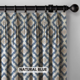Handcrafted Triple Fold Tailored Pleat Organic Cotton Curtains - Indian Traditional Ikkat Block Print Diamond Pattern. Light Filtering or Blackout Liner. Available as Single Curtain or Set of 2. Customizable Sizes