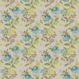 Artistic Neutral Floral & Phoenix Bird Printed Linen Curtains - Beige Green & Jade Blue | Light Filtering/Blackout Liner | Single/Set of 2
