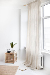 Organic Linen Striped Curtains (White & Natural Flax) - Single Panel or Set