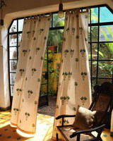 Coastal Breeze Organic Cotton Curtains - Hand Block Printed Palms (Green & Brown)