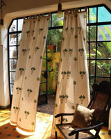 Coastal Breeze Organic Cotton Curtains - Hand Block Printed Palms (Green & Brown) Coastal Breeze Organic Cotton Curtains - Hand Block Printed Palms (Green & Brown)