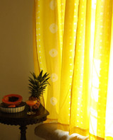 Luxury Organic Cotton Yellow Curtains with White Bandhej Tie Dye [India] - Customizable Size & Style