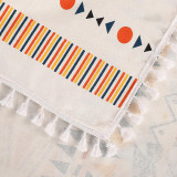 Tribal Geometric Pattern Cotton Tablecloth with Tassels | Orange & Blue Aztec Print | 54x72 & 54x92 | For 4-8 Seater Dining Table | Machine Washable