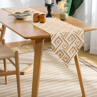 Organic Cotton Table Runner Beige and Off White | Geometric Print | Non-Slip | Two Sizes