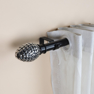 Adjustable Curtain Rod | Black | Studded Finials | 24-144 Inch | Includes Hardware