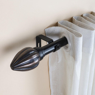 Adjustable Curtain Rod | Black | 19mm | Rustic Metal Finials | 24-144 Inch | Includes Hardware
