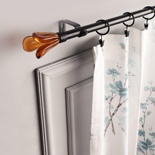 Adjustable Curtain Rod | Black | Decorative Floral Finials | 24-144 Inch | Includes Hardware