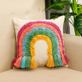 Rainbow Throw Pillow Cover Pillow Sham | 18x18 Inch | Cotton with Tufted Tassels | Boho Throw Pillow Rainbow Throw Pillow Cover Pillow Sham | 18x18 Inch | Cotton with Tufted Tassels | Boho Throw Pillow