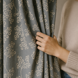 Linen Jacquard Curtains with Leaf Vine Pattern – 9 Color Options – Custom Sizes – Light Filtering or Blackout – 4 Hanging Styles
