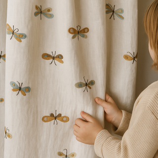 Dragonfly Embroidered Linen Kids Curtains — Custom Sizes, Light-Filtering or 100 % Blackout, Rod & Track Ready Dragonfly Embroidered Linen Kids Curtains — Custom Sizes, Light-Filtering or 100 % Blackout, Rod & Track Ready
