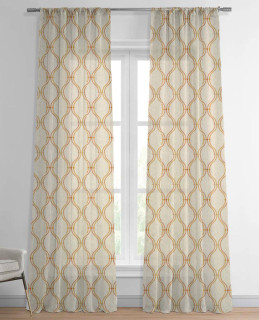 Taupe Beige Linen Sheer Curtains with Earthy Orange and Yellow Spiral Embroidery | Customizable Sizes | Elegant Window Décor Taupe Beige Linen Sheer Curtains with Earthy Orange and Yellow Spiral Embroidery | Customizable Sizes | Elegant Window Décor