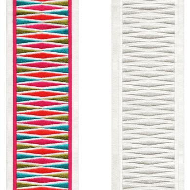 Textured Geometric Diamond Pure Cotton Canvas Trim - 4 Inch Wide Horizontal Pattern Border Tape for Curtains & Home Decor - Sold By The Yard
