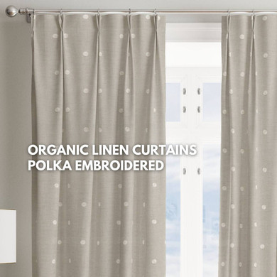 Organic Linen Polka Embroidered Dual Pinch Pleated Curtains