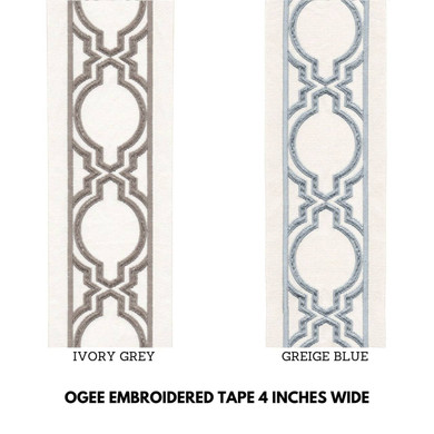 Ogee Pattern Embroidered Trim Border Tape for Decorating Curtains, Cushions and Other Home Textiles & Upholstery 4 Inches Wide Sold By the Yard/Meter