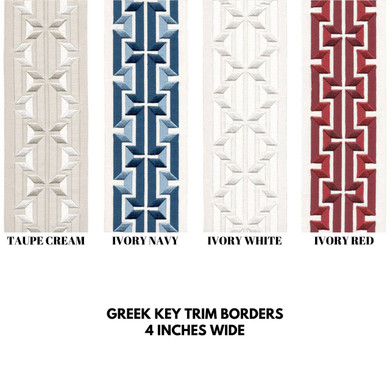 Geometric Greek Key Embroidered Decorative Tape for Curtains Cushions Home Textiles and Upholstery 4 Inches Wide Sold By The Yard/Meter