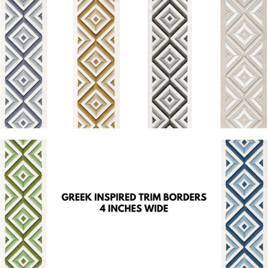 Greek Inspired Diamond Geometrical Embroidered Trim Border Tape for Decorating Curtains Pillows Bedding & Upholstery 4 Inches Wide Sold By The Yard/Meter