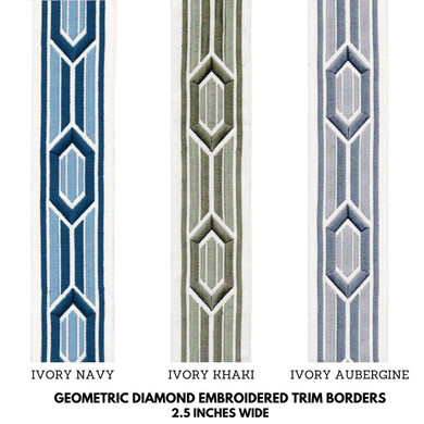 Geometric Diamond Embroidered Trim Border Tape for Decorating Curtains, Cushions and Home Textiles. 2.5 Inches wide Sold By The Yard/Meter